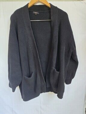 Quince Organic Cotton Ribbed Open Cardigan with Pockets-Size Xl